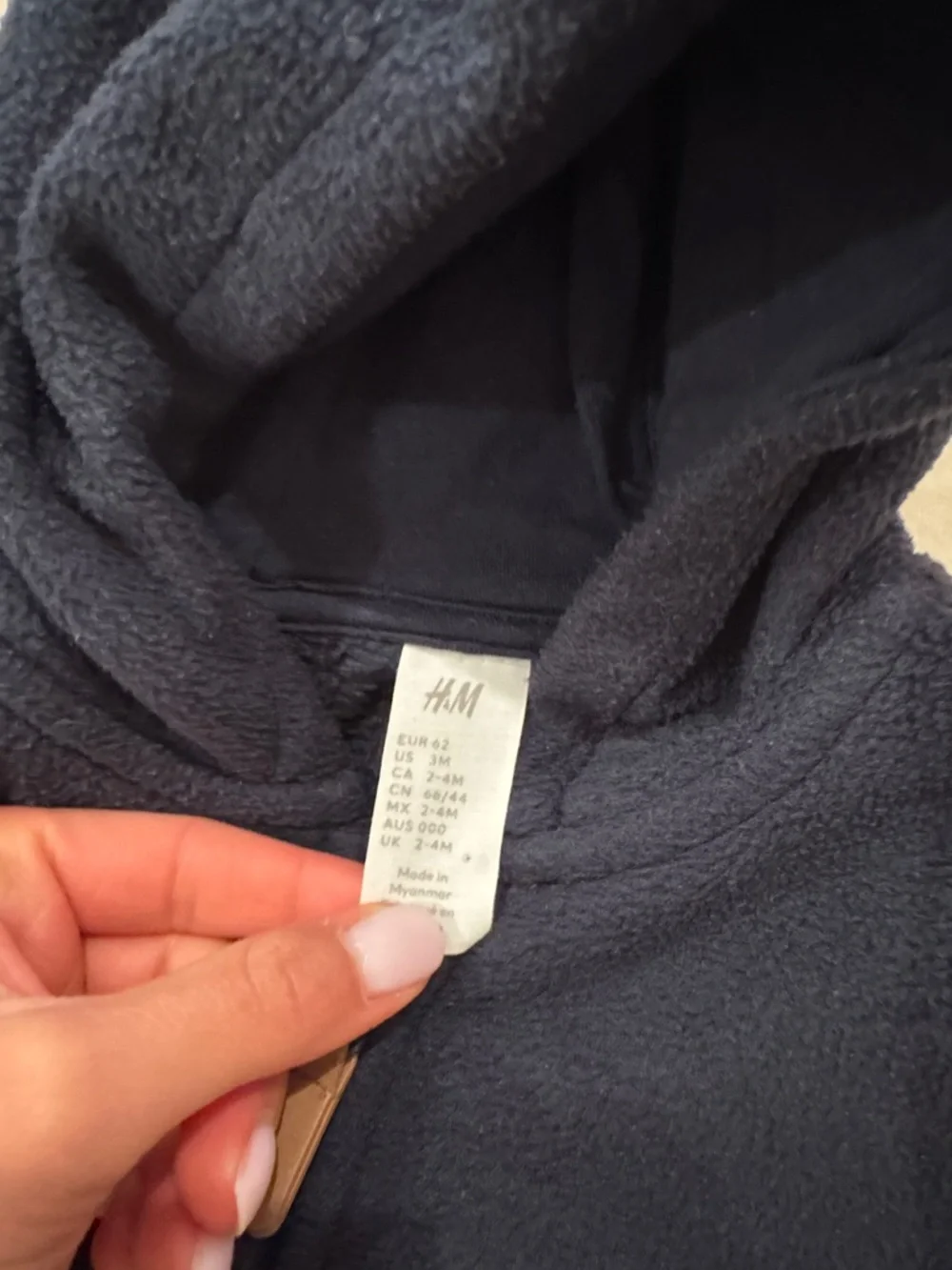 H&M Navy Fleece Hooded One-Piece for Kids size 3 months